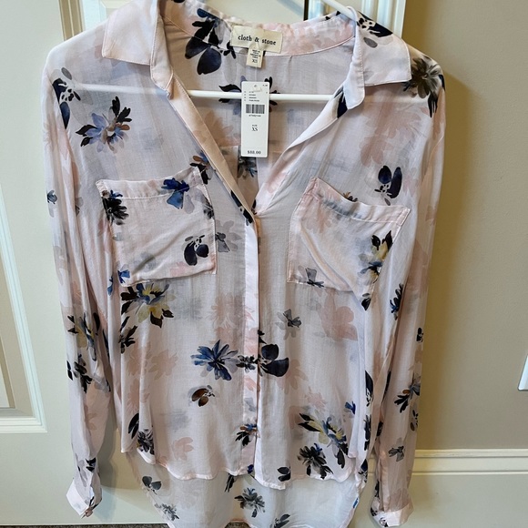NWT! Cloth & Stone Anthropologie Tavira Sheer Floral Blouse pink/rose XS - Picture 2 of 11